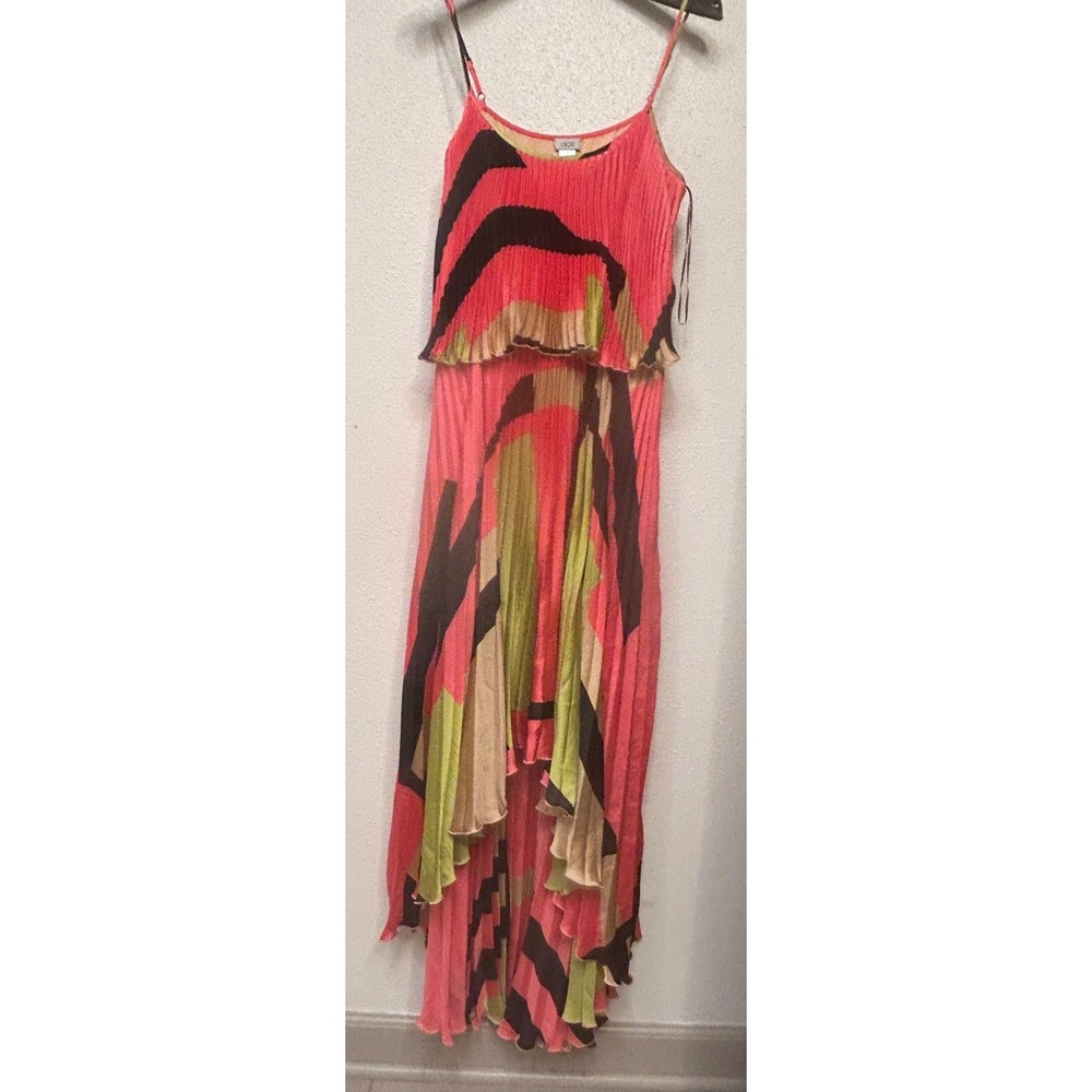 Cache Multi-color Strapless Maxi Dress M Color Block Asymmetrical Pleated